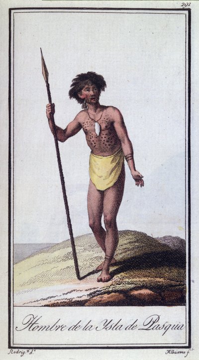 Ein Mann von der Osterinsel, graviert von Albuerne, 1799 von A. Rodriguez